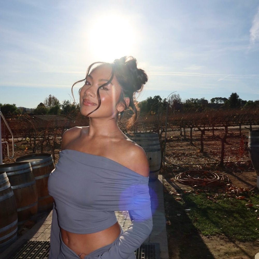 Off-Shoulder Gray Top + Maxi skirt